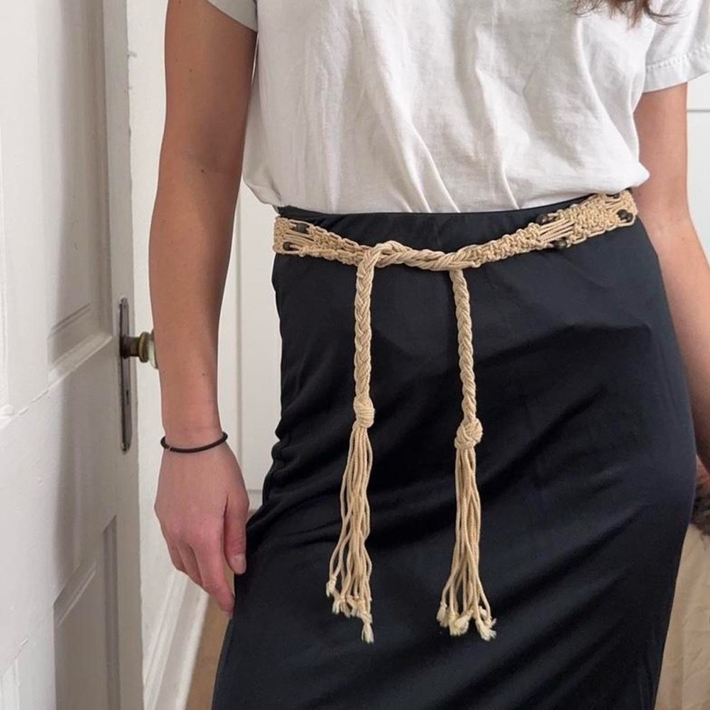 Thin Cream Beaded String Belt